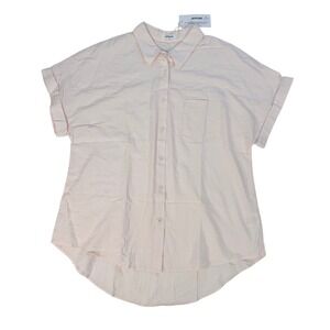 NWT APRAW Women's Short Sleeve Button Down Shirt Peach Color Cotton Size Large